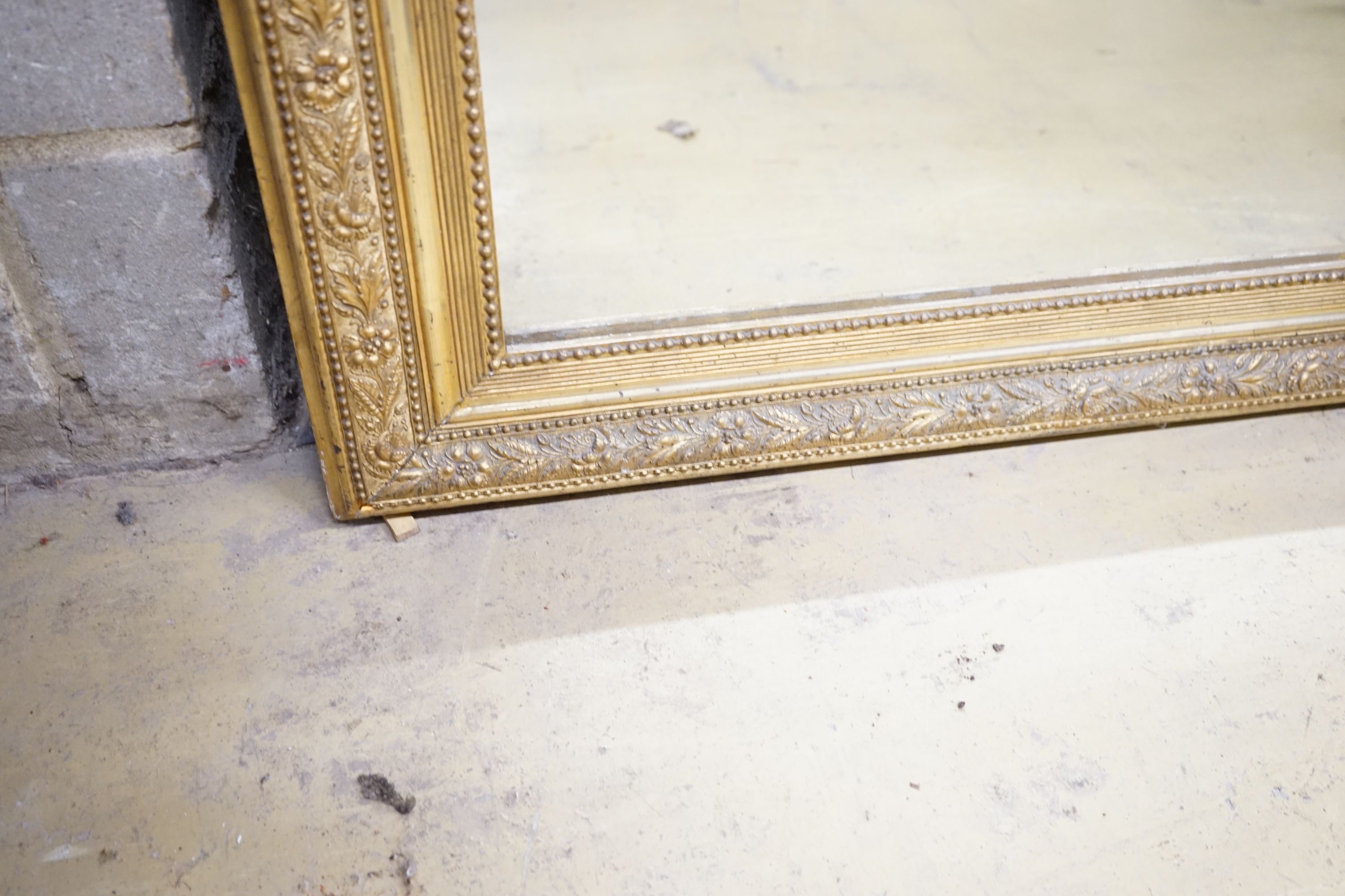 A 19th century French giltwood and gesso overmantel mirror, width 91cm, height 166cm